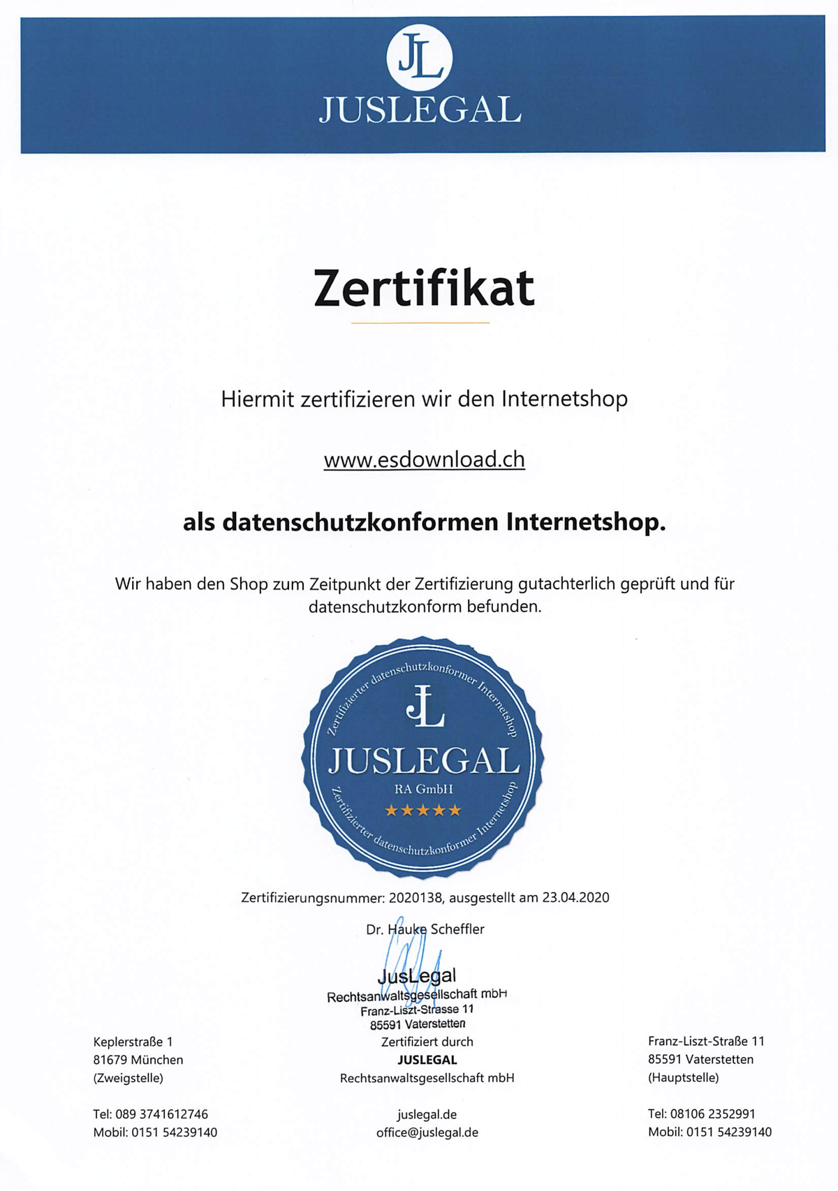 Zertifizierter datenschutzkonformer Internetshop