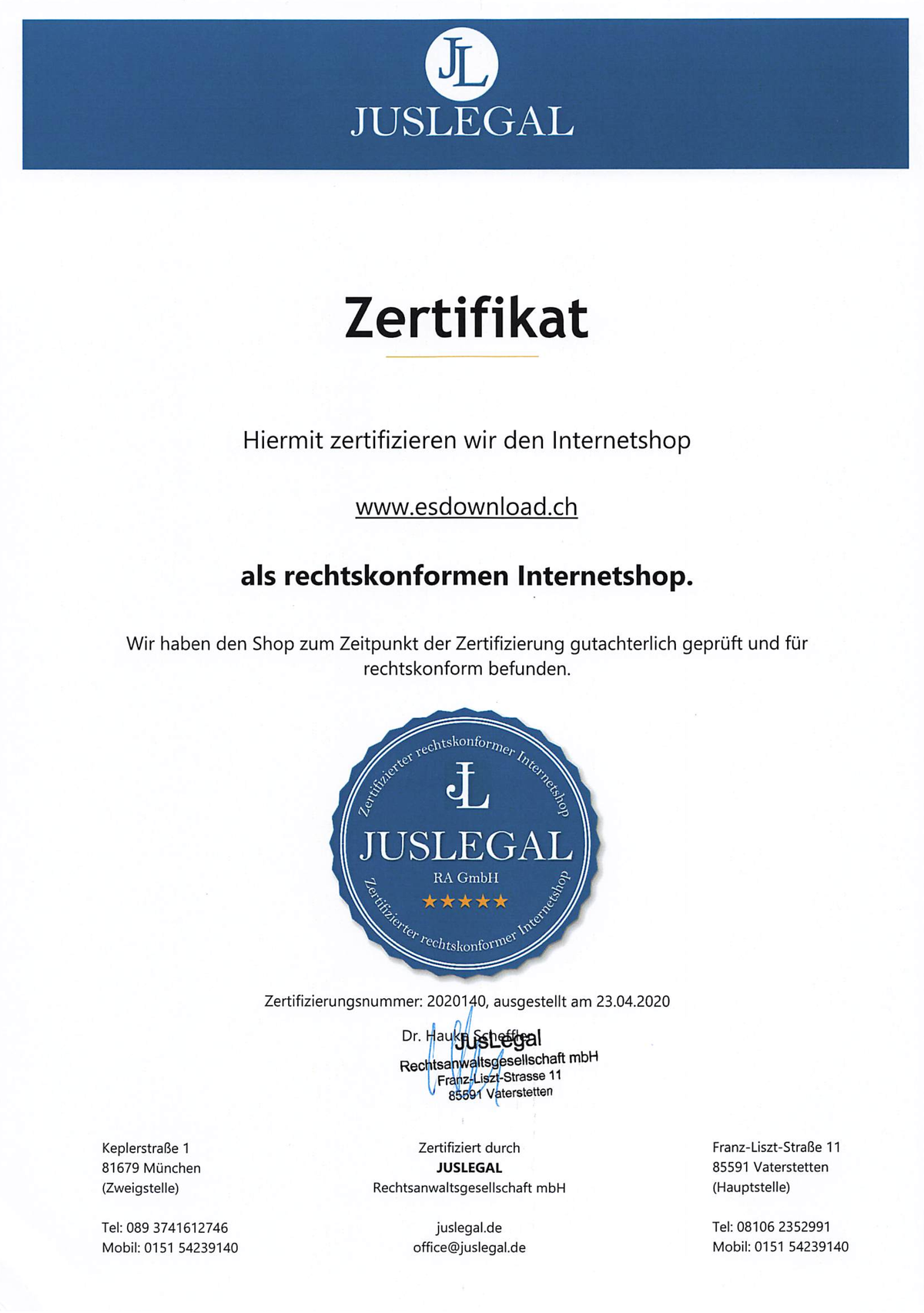 Zertifizierter rechtskonformer Internetshop